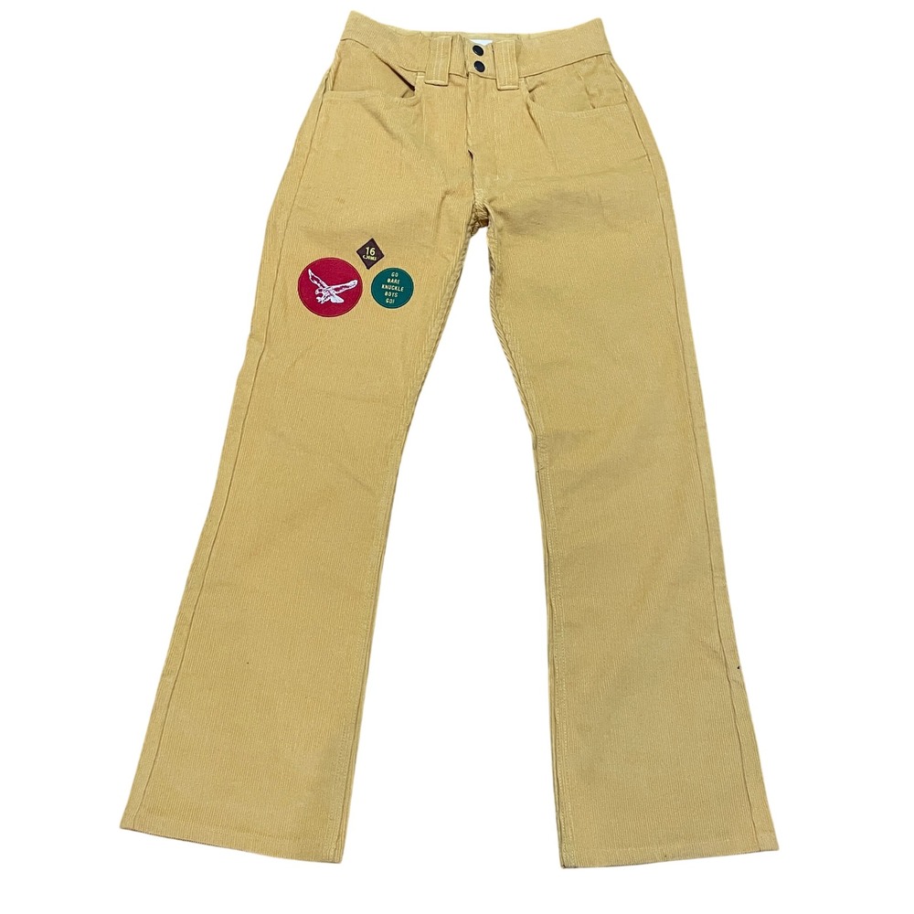 Bare Knuckles Goldenrod Yellow‎ Corduroy Bootcut Pants Mens 28 Patches Retro